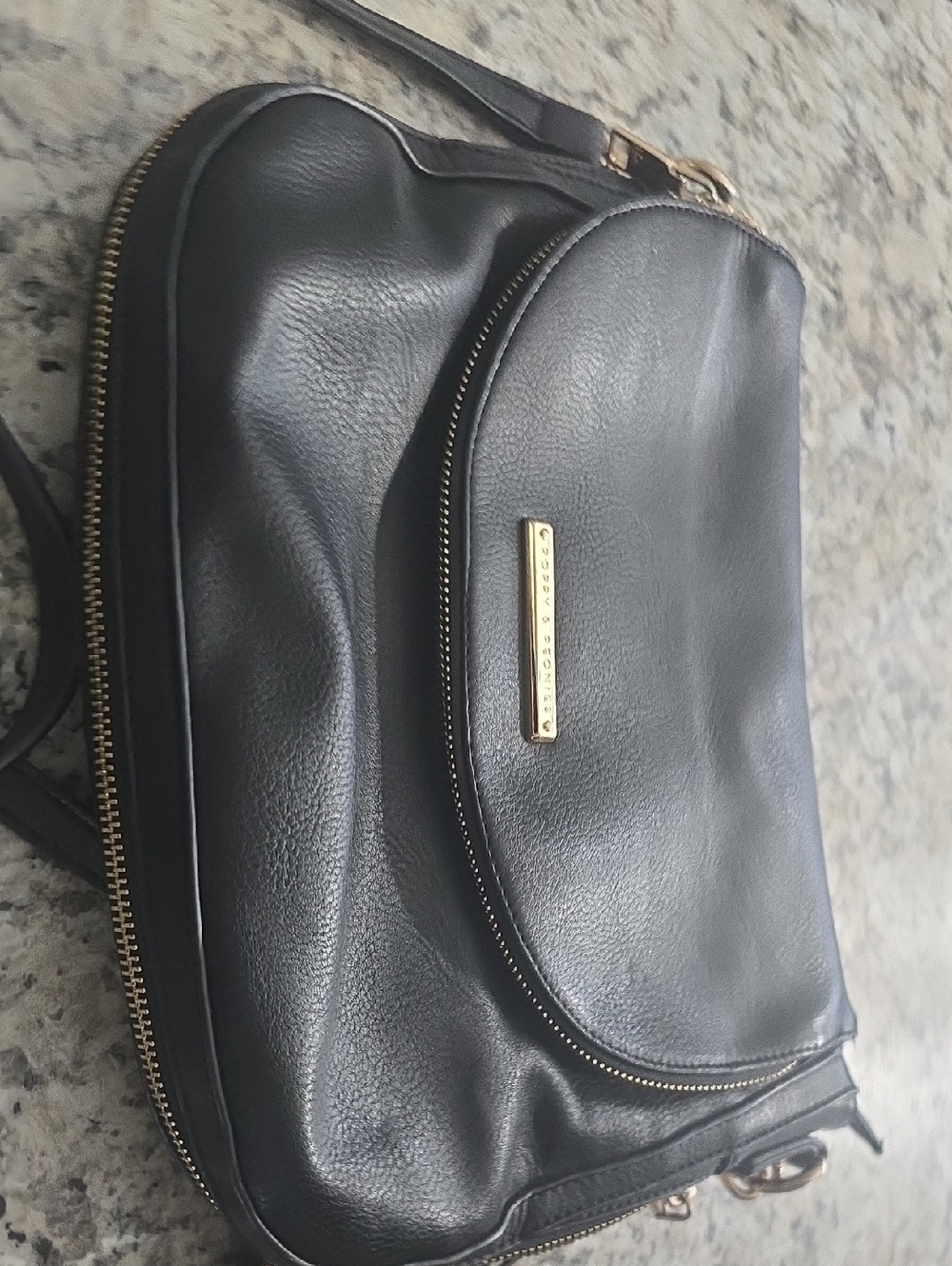 Poppy & Peonies Black Leather Crossbody with Gold Hardware